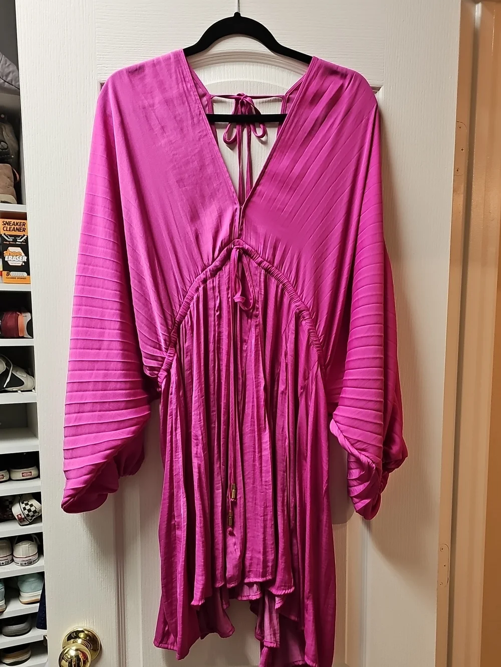 Free People Magenta  Tie-Front/back V-Neck Dress
